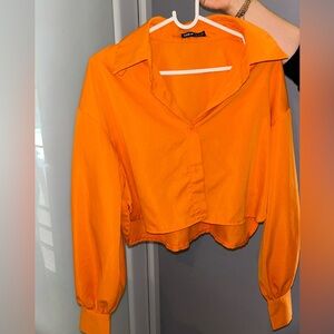 SHEIN Orange Button Down Crop Top